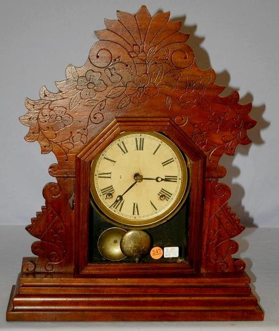 Antique Ingrahams Walnut Mantel Clock. Walnut case