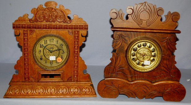 2 Oak Cabinet Clocks, New Haven & Ingraham