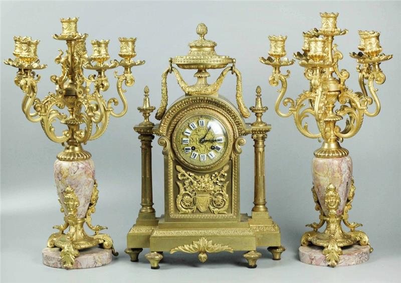 19th Century Dore Bronze Set of Clock