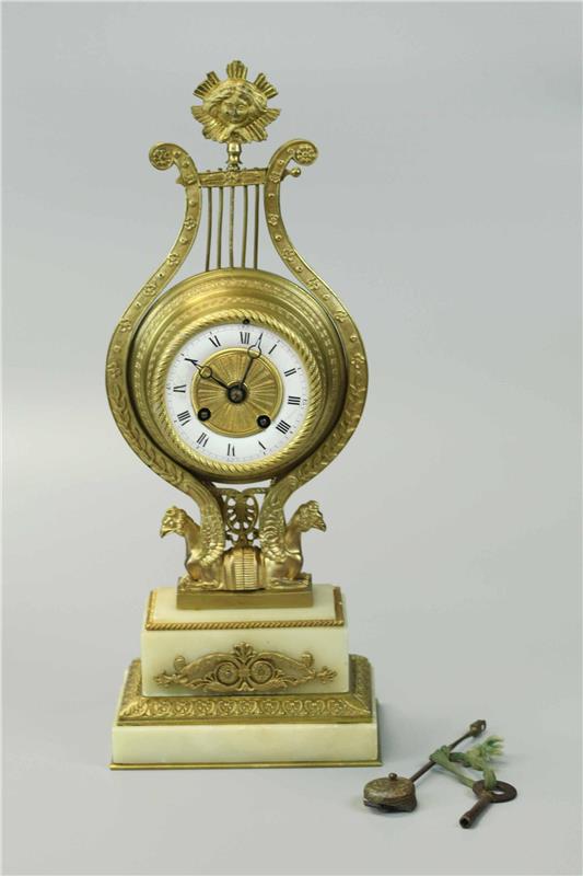 19th Century Dore Bronze Clock With Carrera Marble