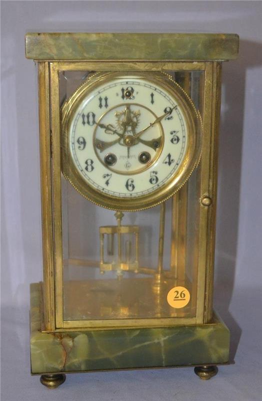 Antique Gilbert Green Onyx crystal regulator Clock