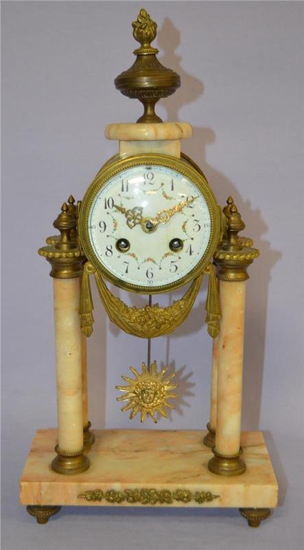 Antique Portico 4 column marble mantle clock