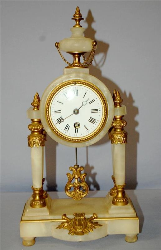 Antique French 4 column Marble Mantle Clock