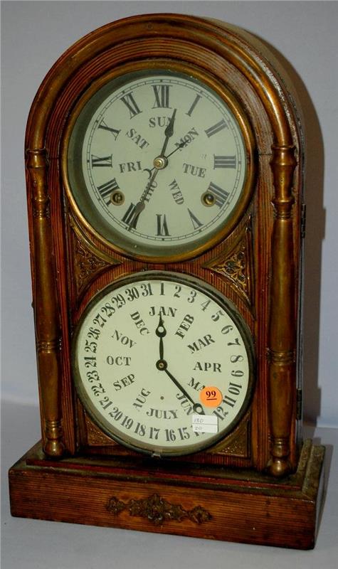 Antique Double Dial Calendar Shelf Clock