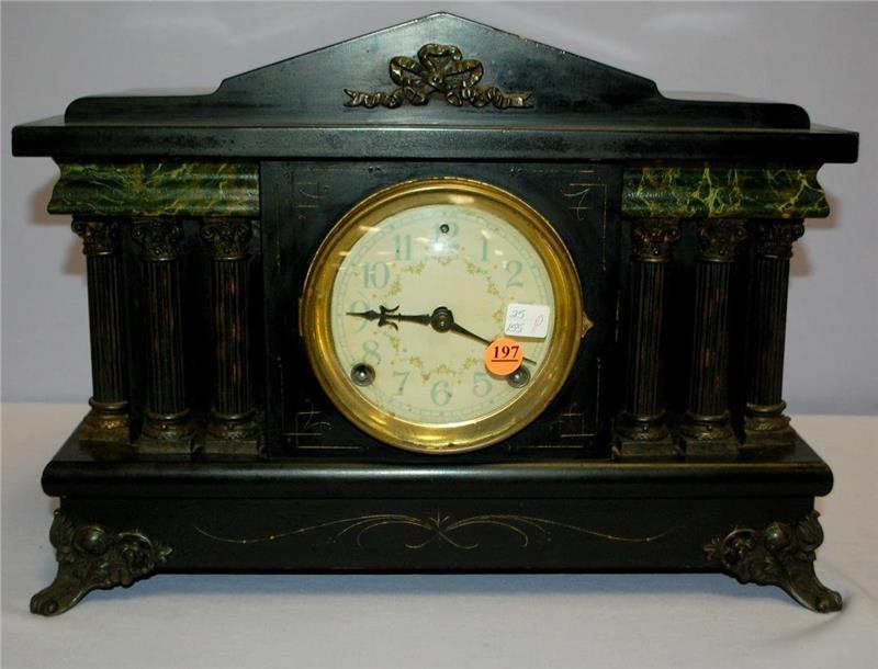 Antique New Haven Black Enameled Mantle Clock