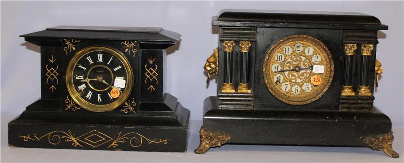 2 Black Enameled Mantle Clocks, Sessions & Ingraham