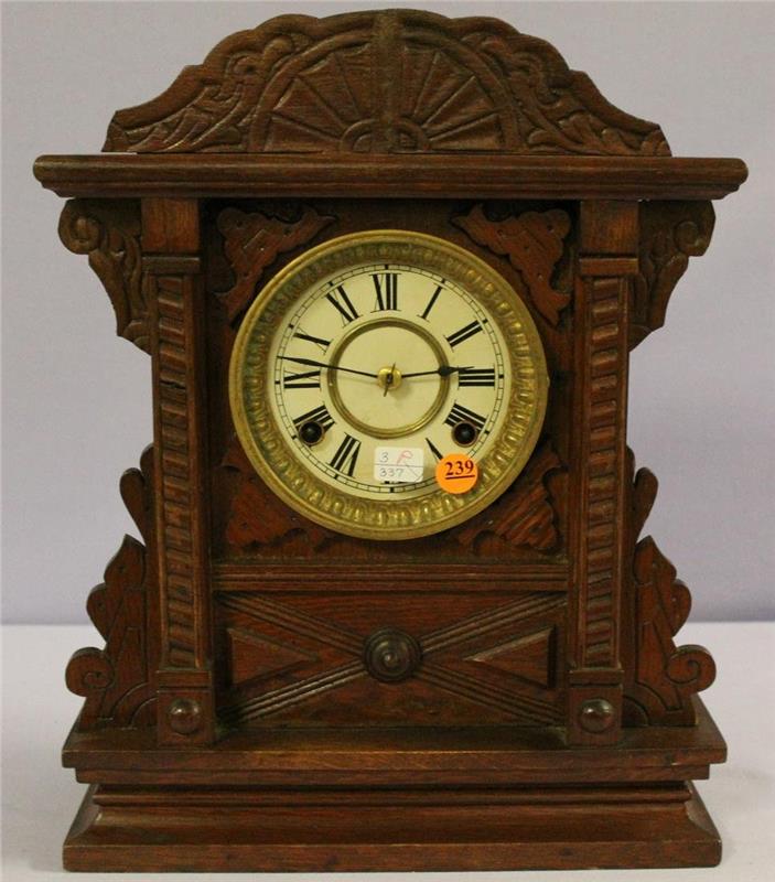 Antique Waterbury Oak Cabinet Clock