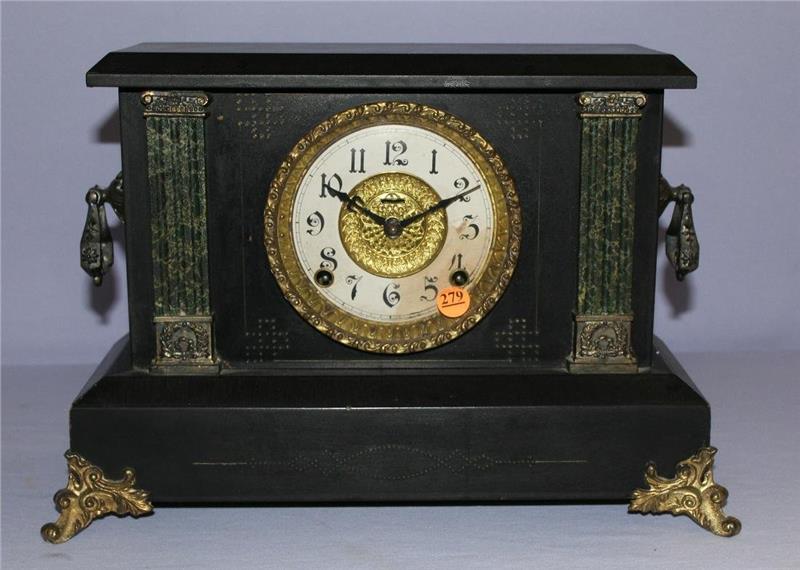 Antique Ingraham Black Enameled Mantle Clock