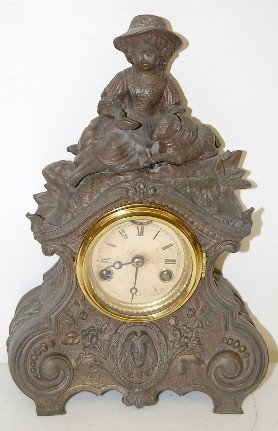 N. Muller Metal Figural Girl & Sheep Clock