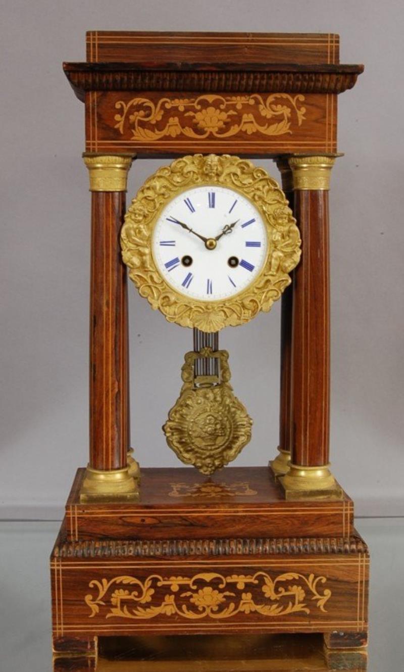 French Empire style Portico Rosewood shelf clock