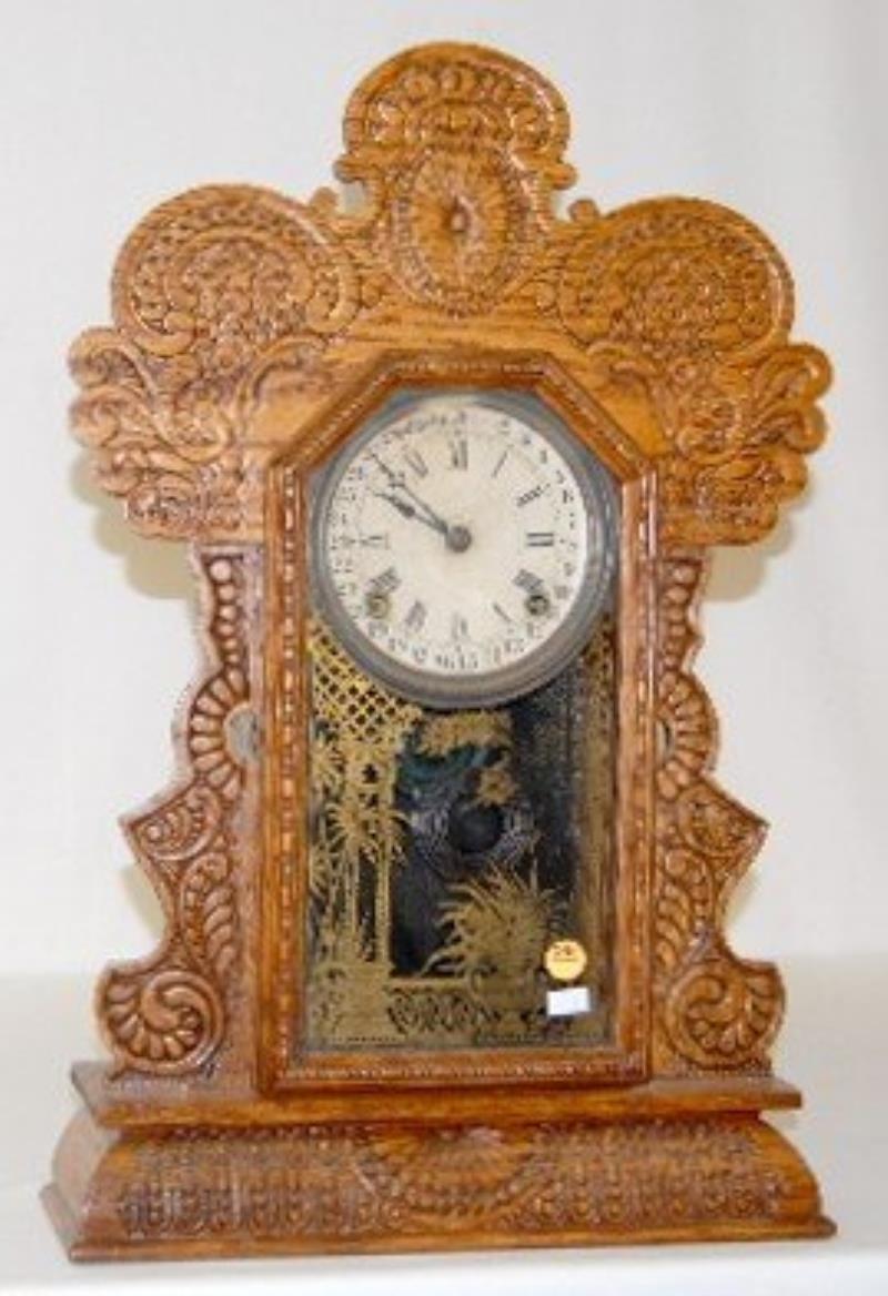 Ingraham Pressed Oak Calendar Mantel Clock