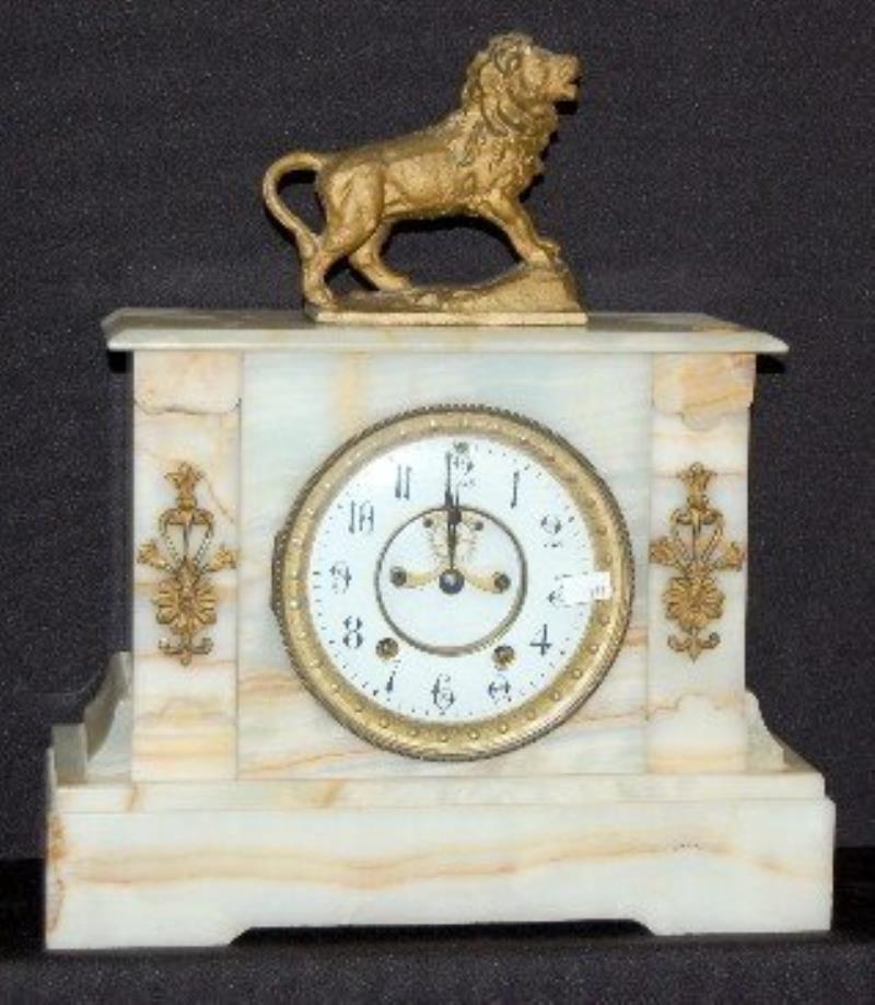 Seth Thomas Onyx Mantel Clock W/ Lion Statue