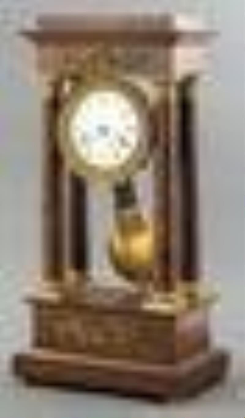 Hunziker French Empire Mahogany Portico Clock