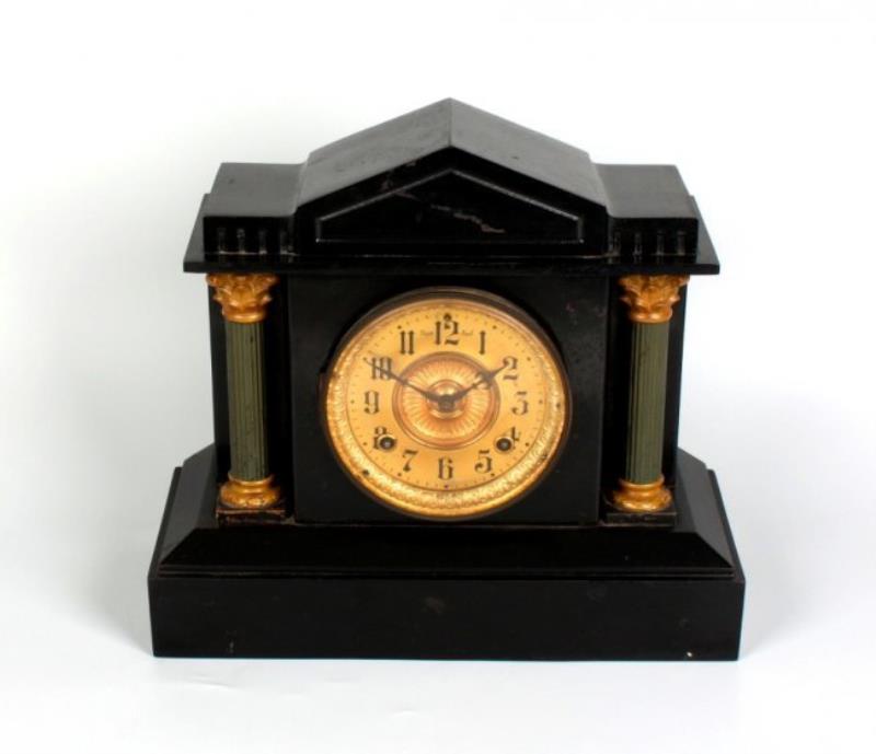 Two late 19th century black slate mantel clocks