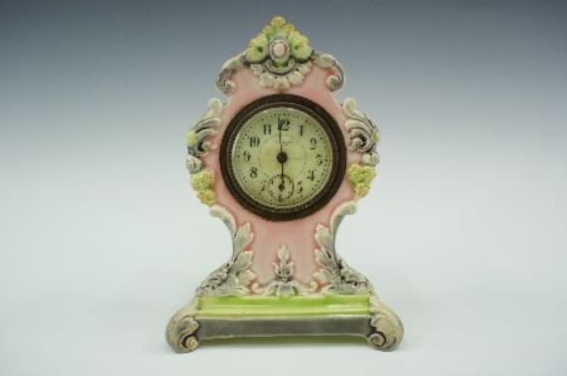 NEW HAVEN MAJOLICA CHINA CASE CLOCK