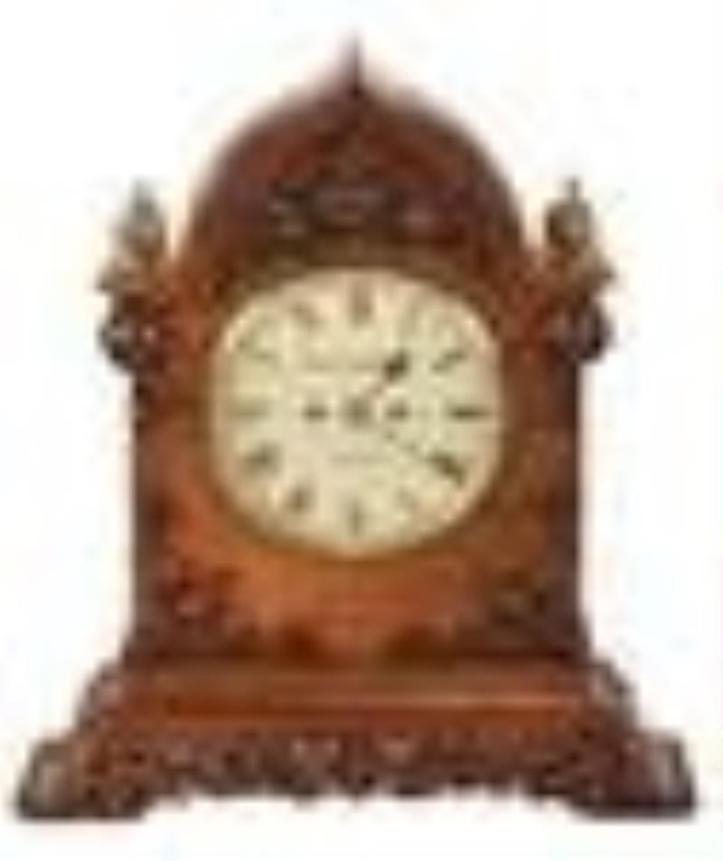 John Greenwood and Sons Carved Burlwood Shelf Clock