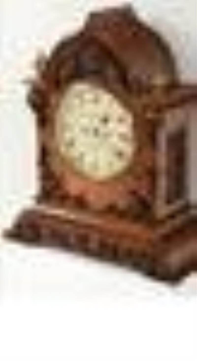 John Greenwood and Sons Carved Burlwood Shelf Clock