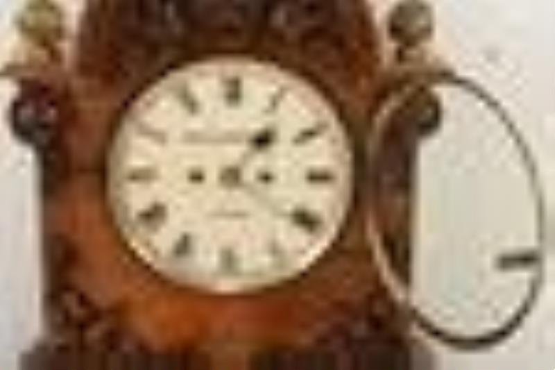 John Greenwood and Sons Carved Burlwood Shelf Clock