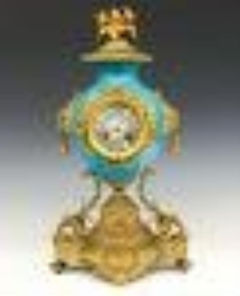 French Bronze & Porcelain Mantel Clock