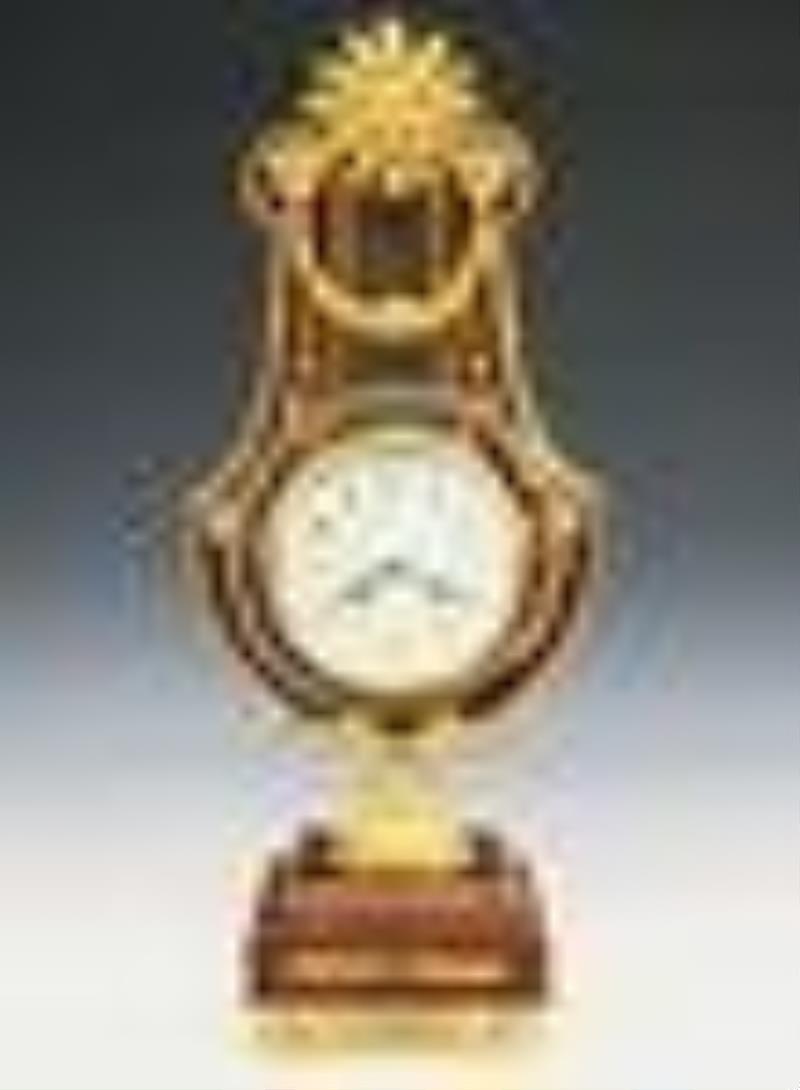 French Gilded Bronze Lyre Clock