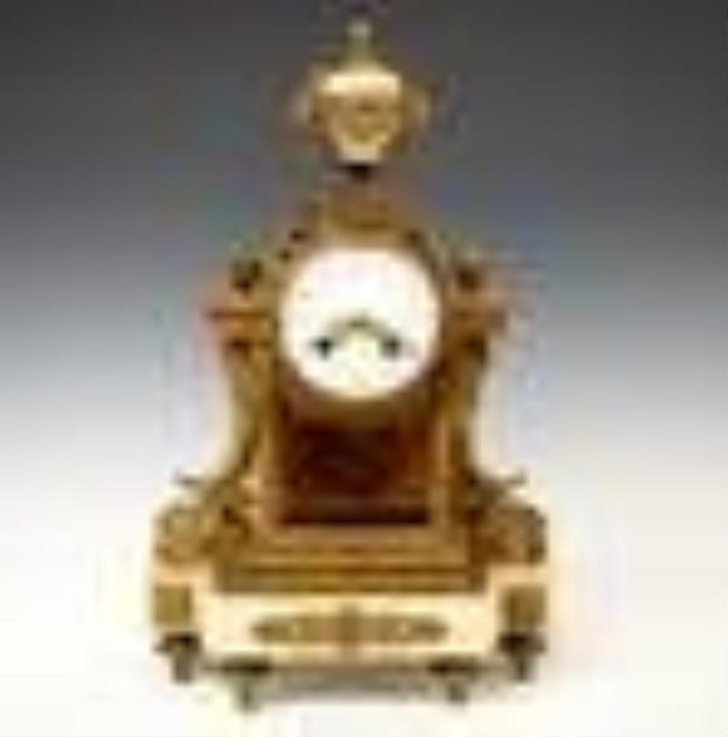 French Bronze & Marble Mantel Clock