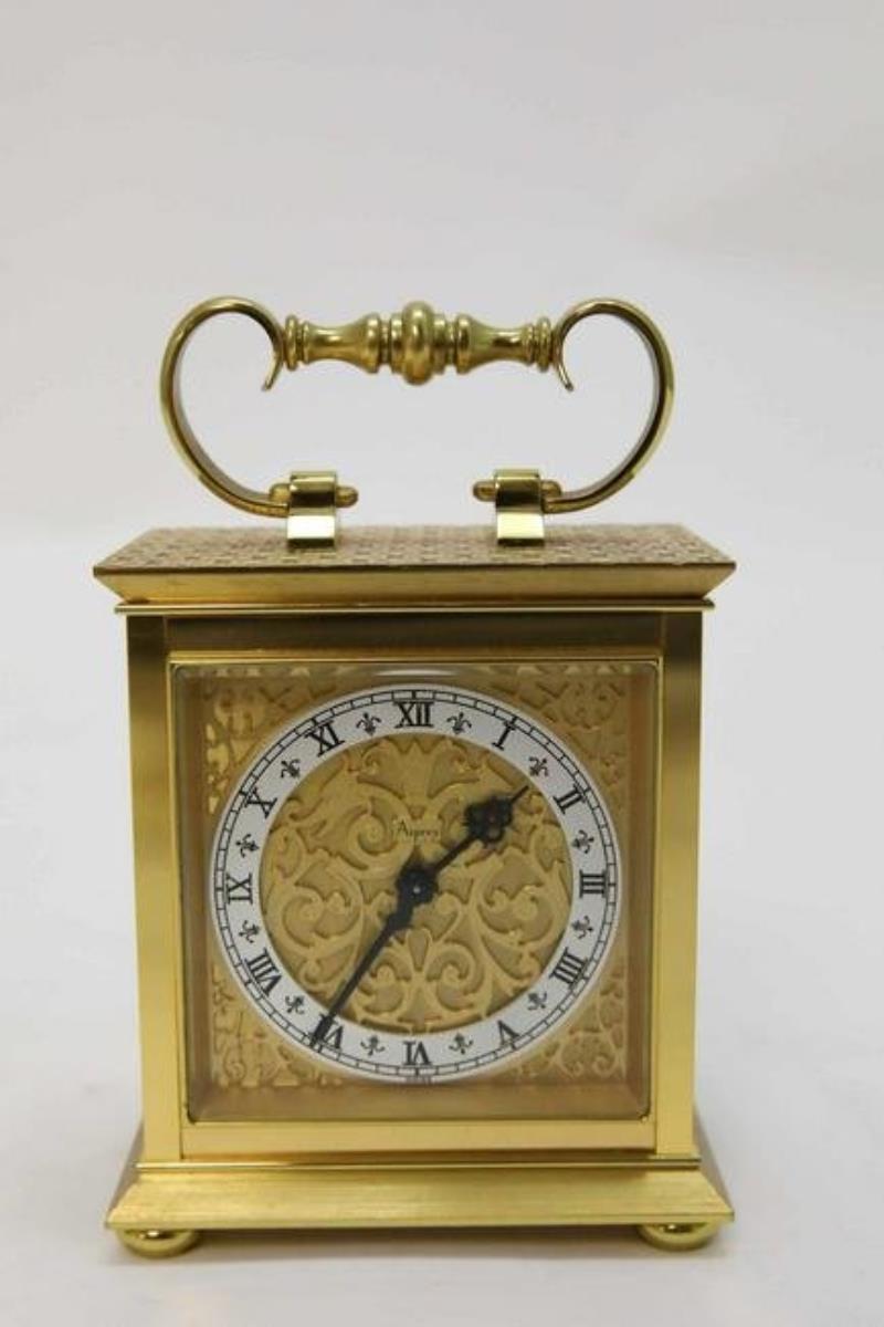 Asprey London Embossed Dore Finish Carriage Clock