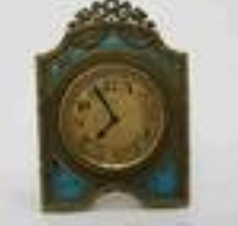 19c French Guilloche Blue Enamel 8 day Table Clock