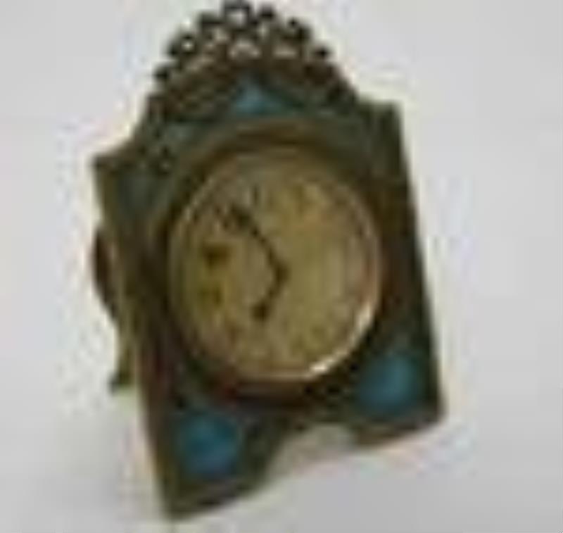 19c French Guilloche Blue Enamel 8 day Table Clock