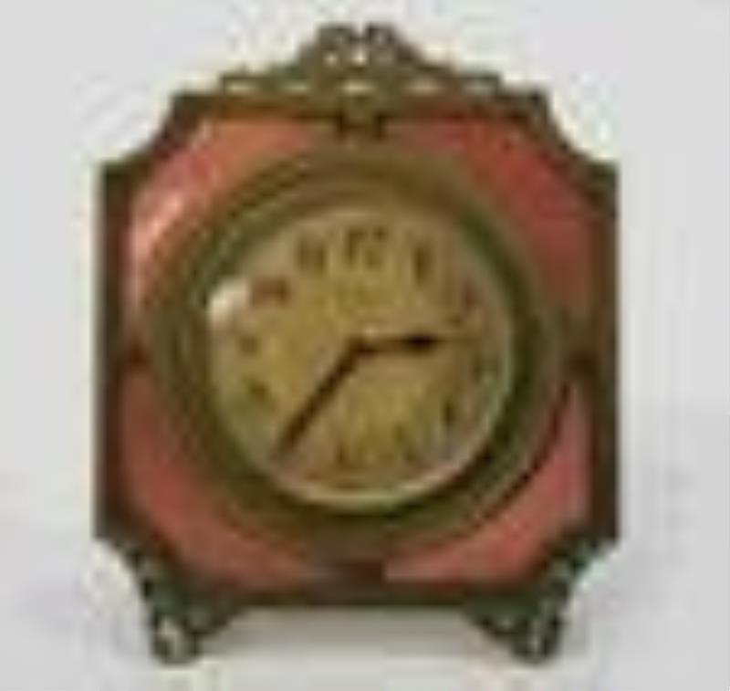 19c French Guilloche Rouge Enamel 8day Table Clock