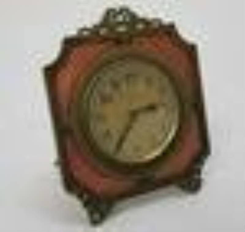 19c French Guilloche Rouge Enamel 8day Table Clock