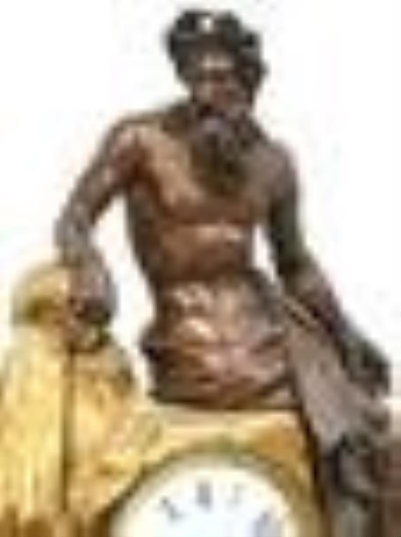 French Empire Bronze & Marble Mantel Clock with Neptune