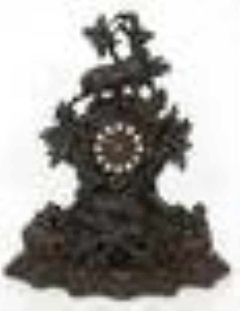 Black Forest Carved Clock Garniture