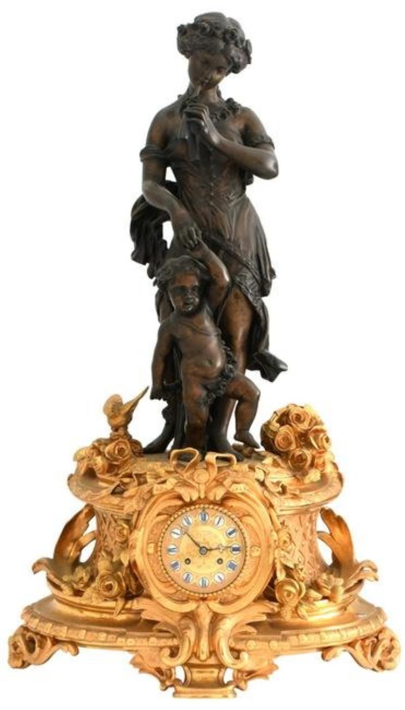 Louis XV Style Bronze Figural Mantel Clock