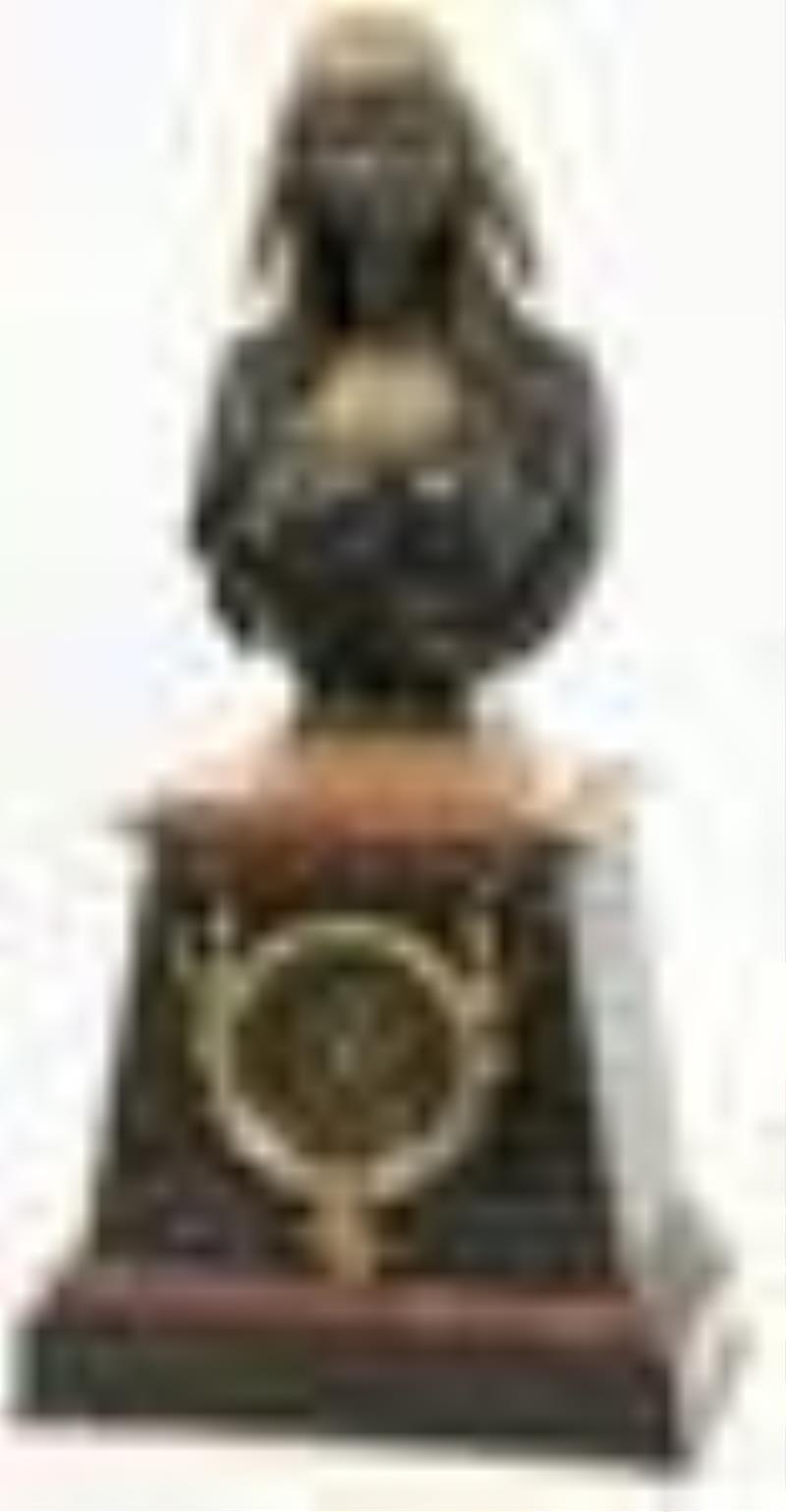 French Egyptian Revival Bronze & Marble Mantel Clock