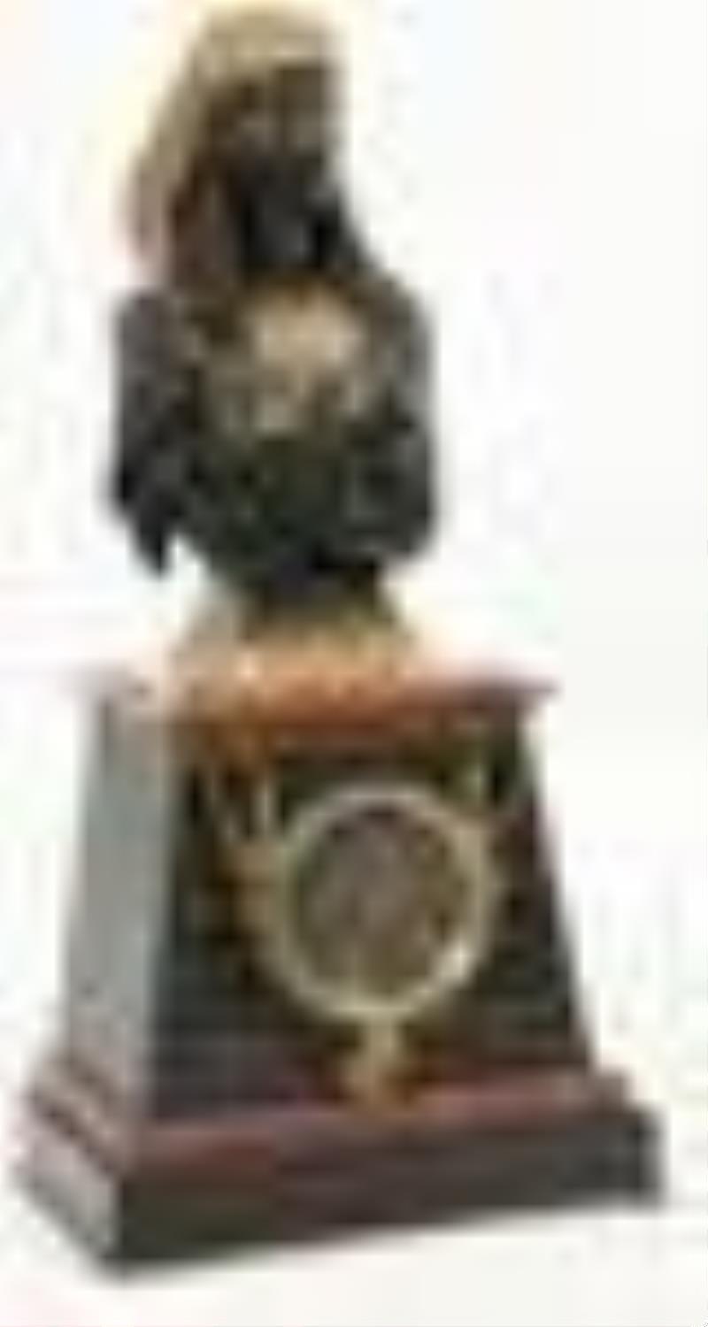 French Egyptian Revival Bronze & Marble Mantel Clock