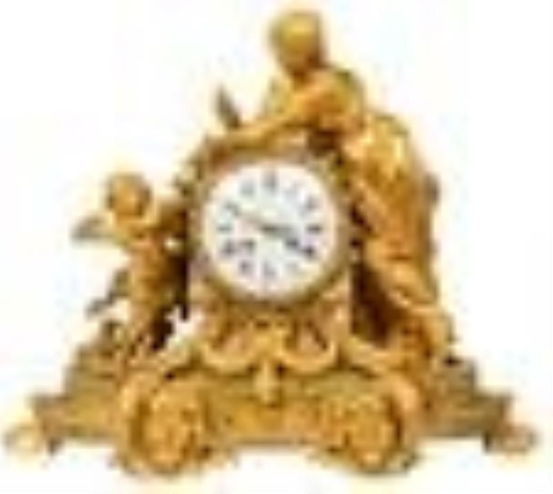 Louis XVI Style Gilt Bronze Figural Mantel Clock