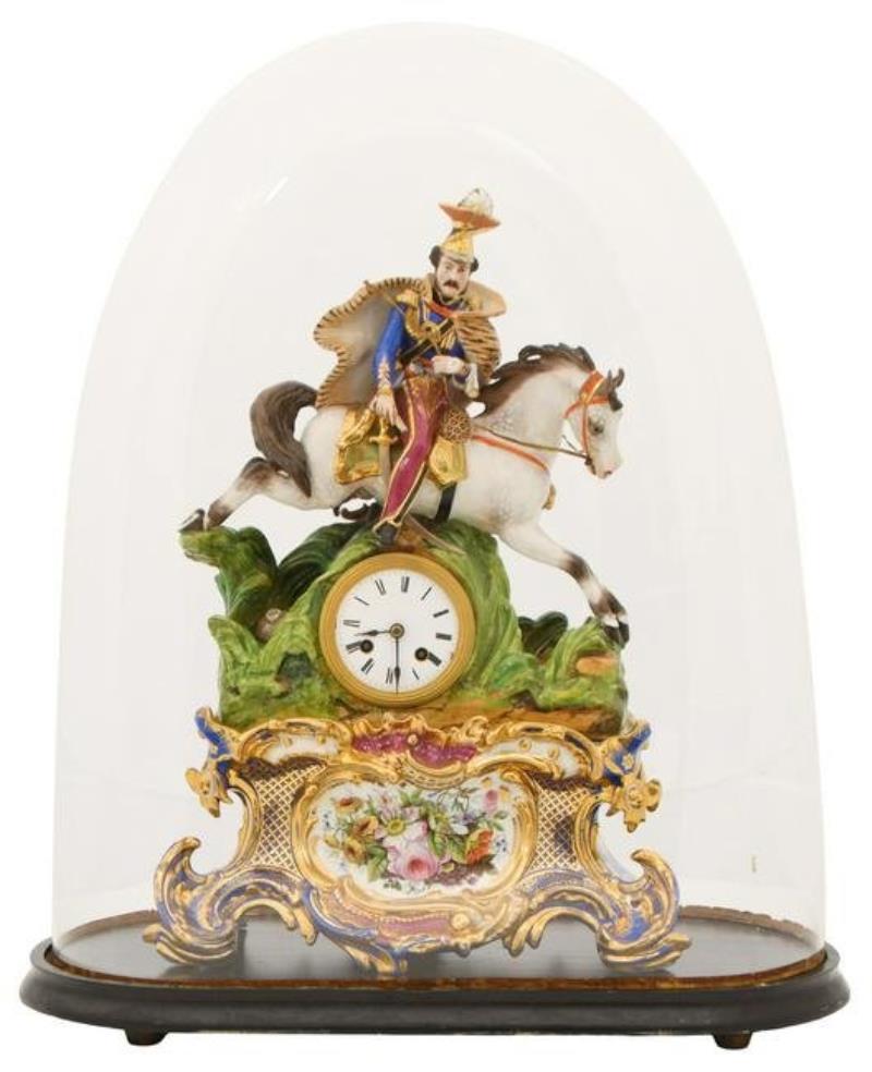 French Porcelain Silk Thread Mantel Clock with Dome