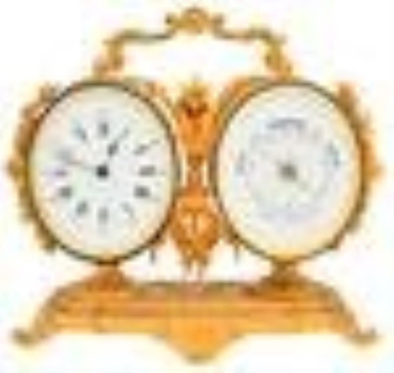 French Gilt Bronze Desk Clock & Aneroid Barometer