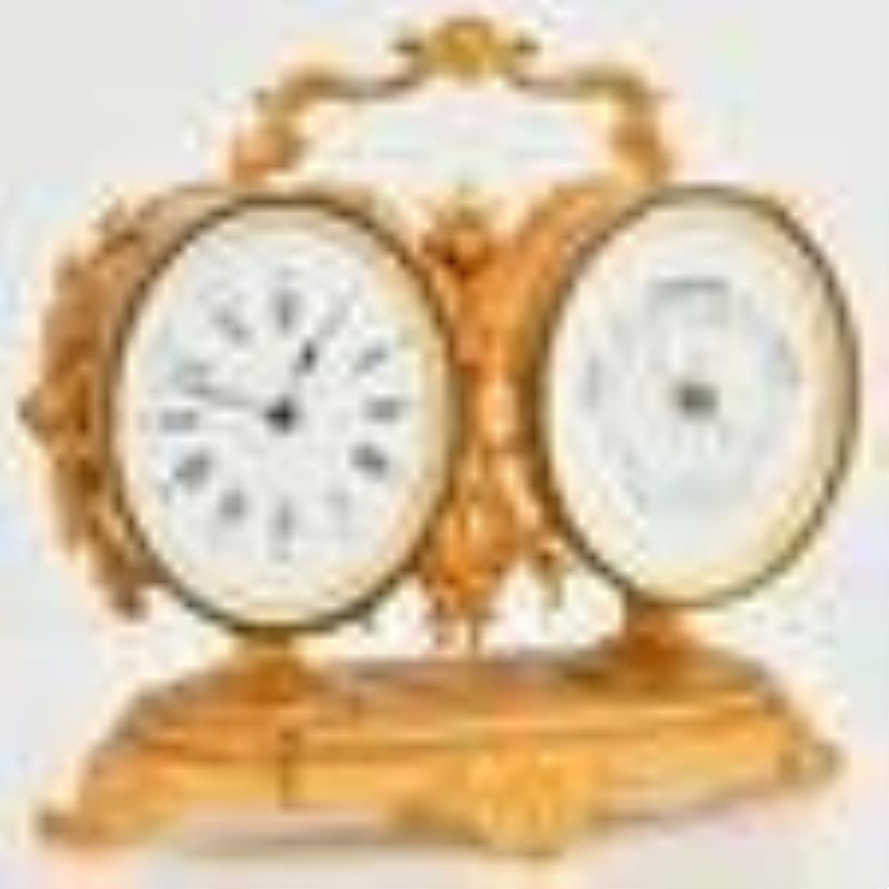French Gilt Bronze Desk Clock & Aneroid Barometer