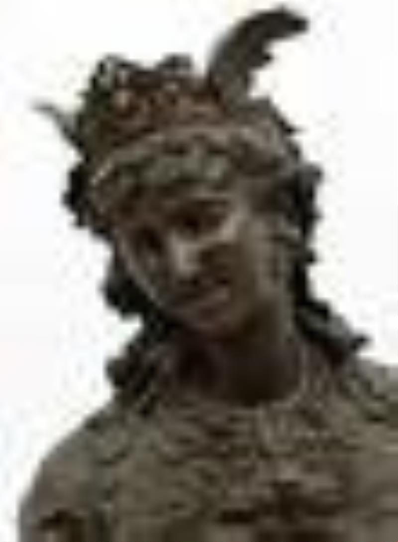 French Patinated Metal Bust of Fortuna with Clock