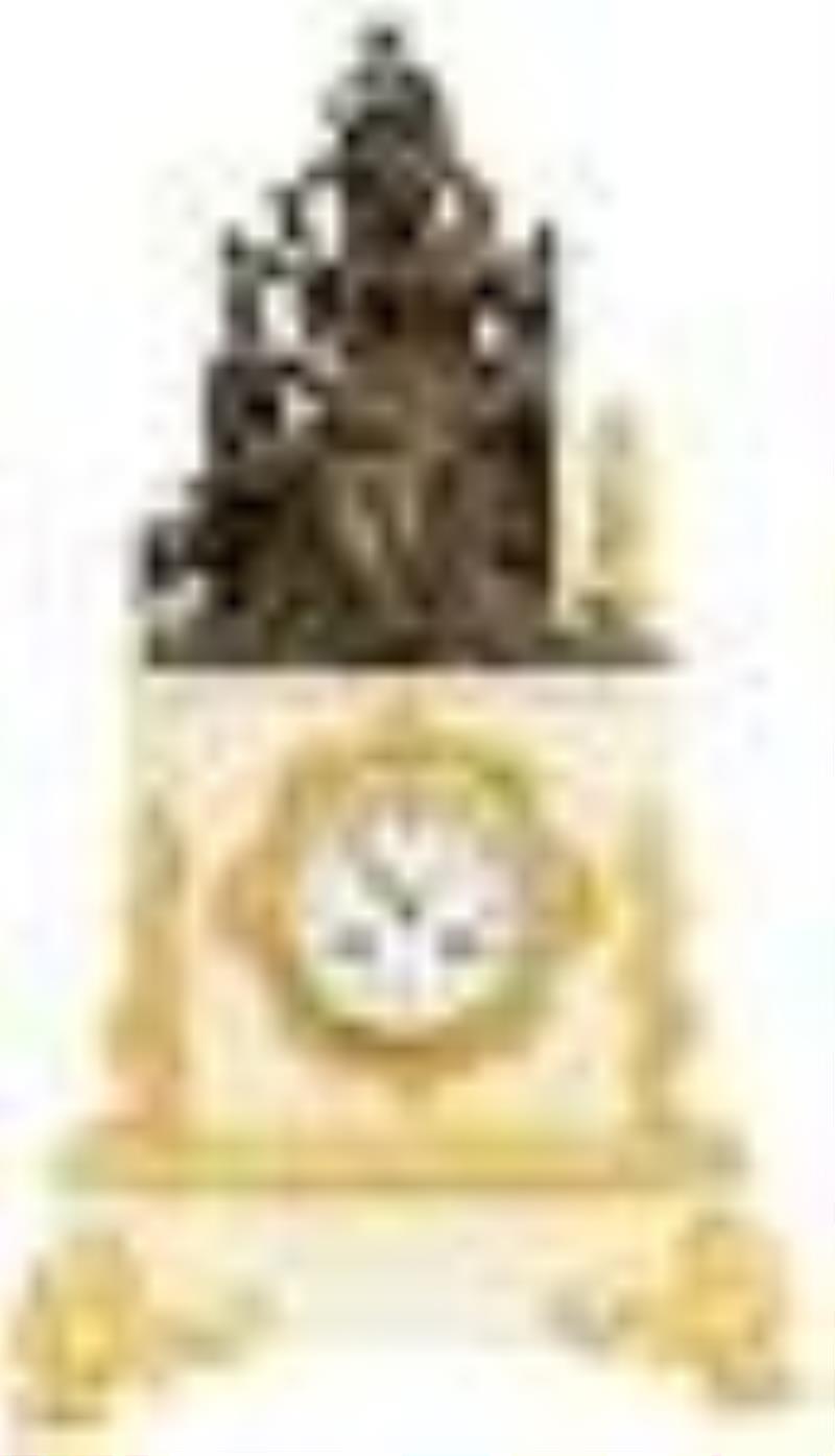 French Bronze & Marble Silk Thread Mantel Clock