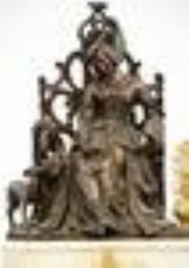 French Bronze & Marble Silk Thread Mantel Clock