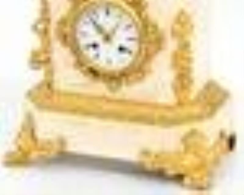 French Bronze & Marble Silk Thread Mantel Clock
