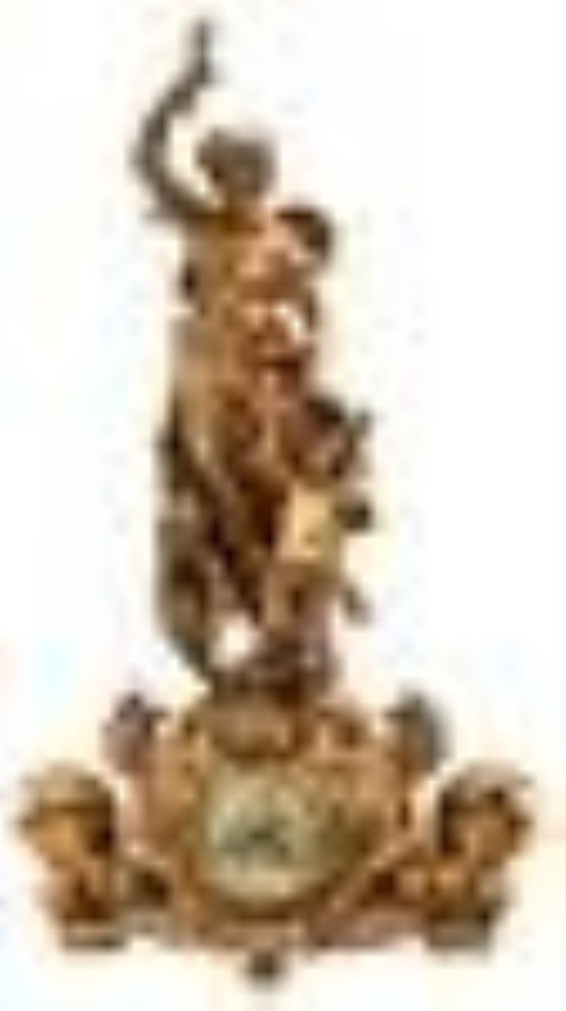 French Gilt Metal Figural Mantel Clock