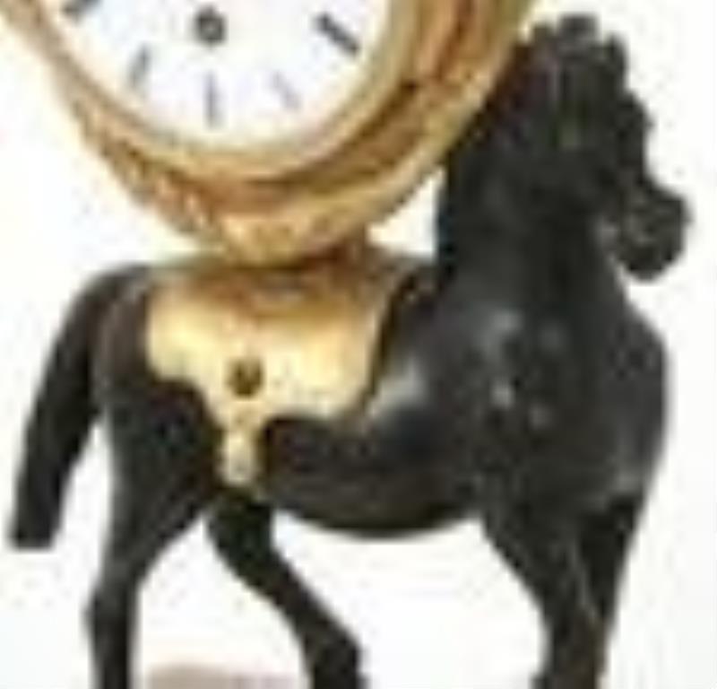 French Gilt & Patinated Bronze Desk Clock with Horse