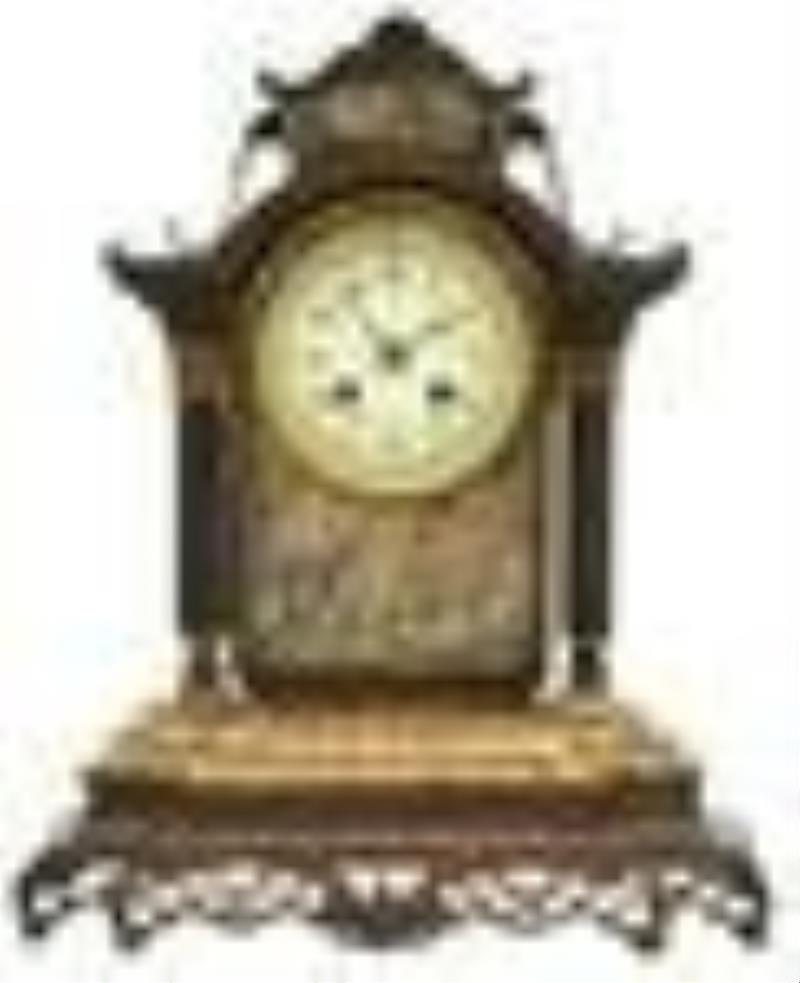 French Asian Style Gilt & Patinated Bronze Clock