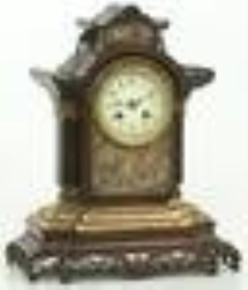 French Asian Style Gilt & Patinated Bronze Clock