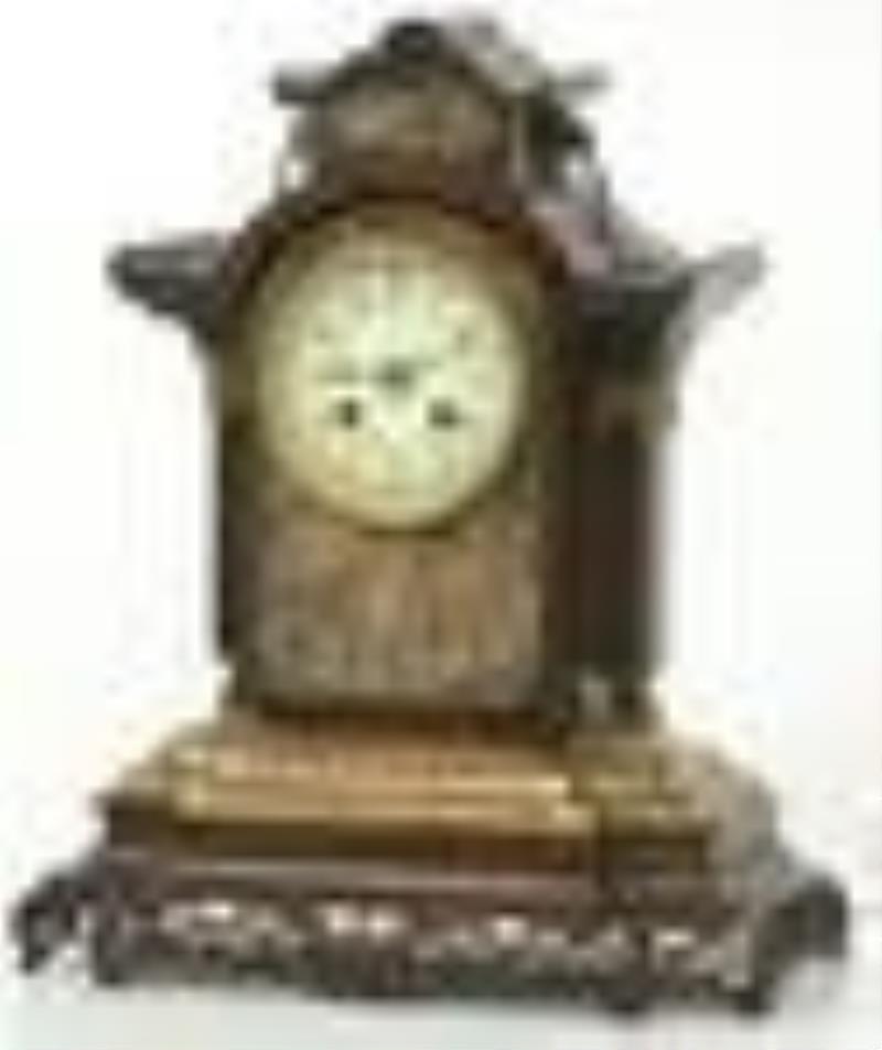 French Asian Style Gilt & Patinated Bronze Clock