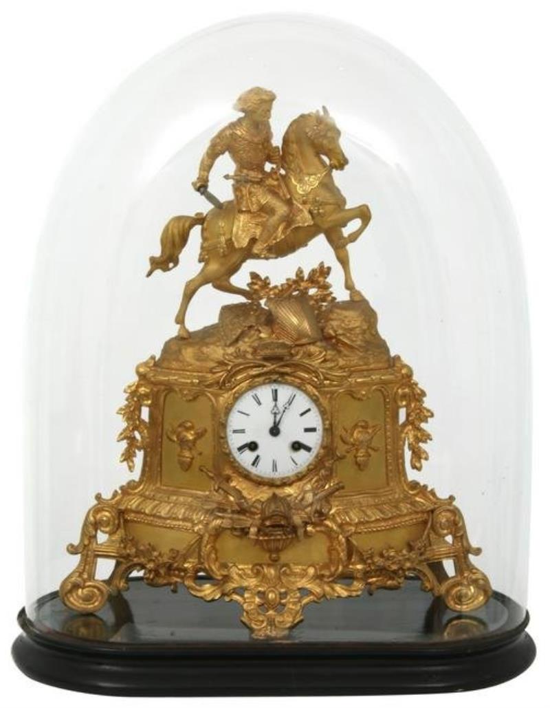 French Gilt Metal Mantel Clock with Dome