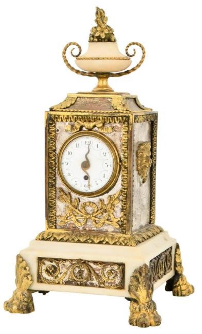 French Gilt Metal & Alabaster Desk Clock